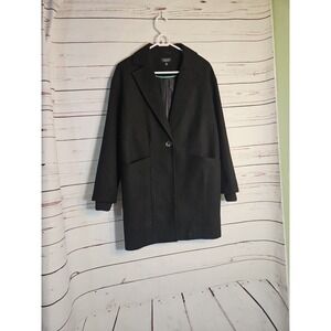 TOPSHOP Black Wool Blend Collarless One Button Long Coat Women US 4 UK 8